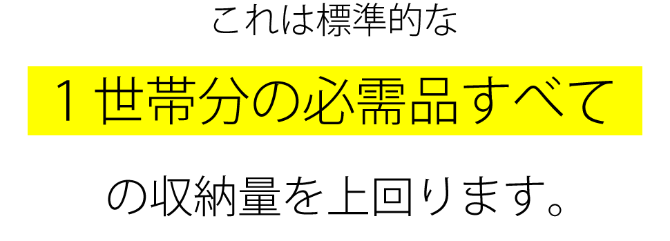 これは標準的な1世帯分の必需品すべての収納量を上回ります